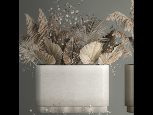 Plants In Flowerpots Made Of Dried Flowers 3D-Modell