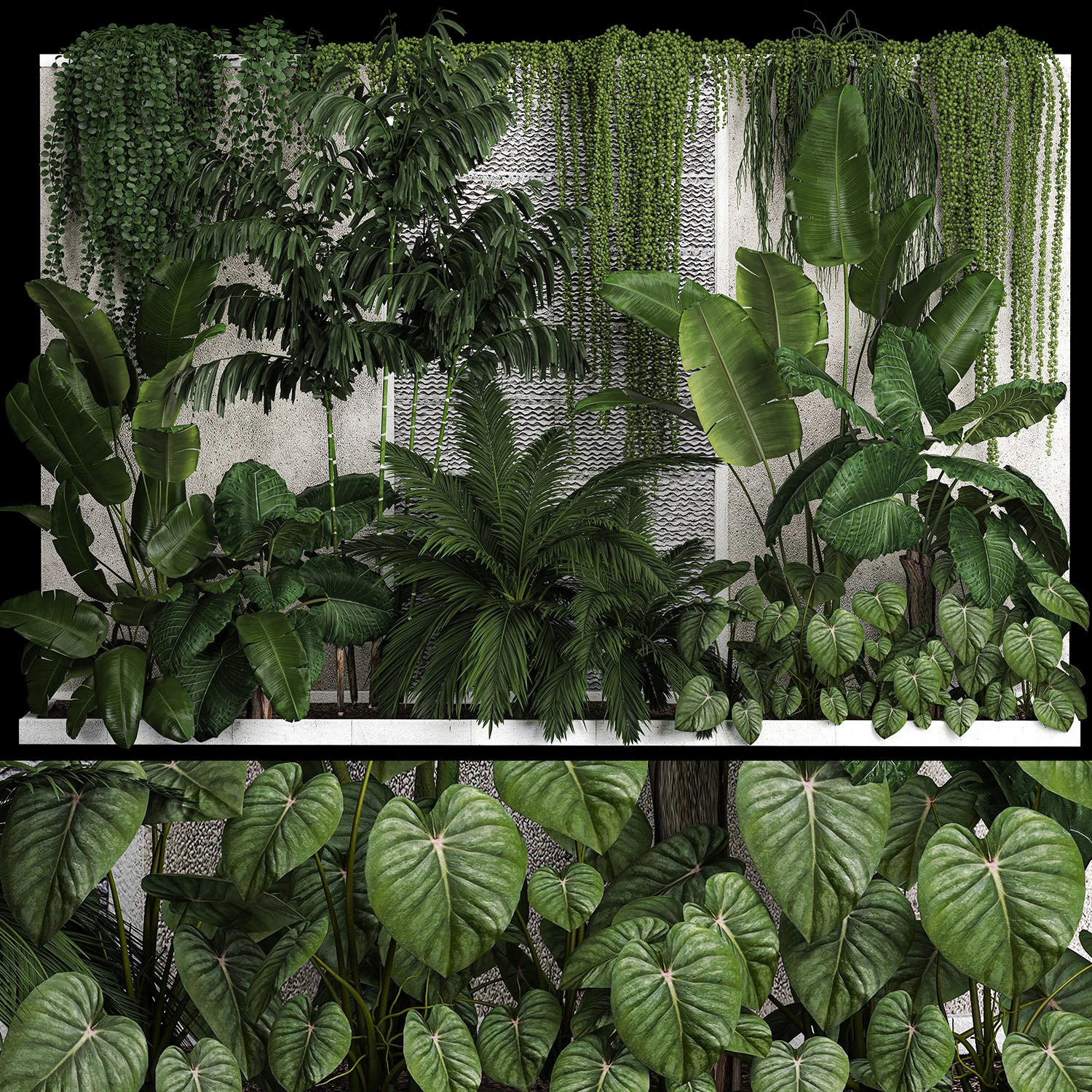 Garden And Tropical Flowerbed With Hanging Plants 3D Model .c4d .max .obj .3ds .fbx .stl .blend 