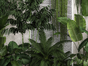 Garden And Tropical Flowerbed With Hanging Plants Modelo 3D