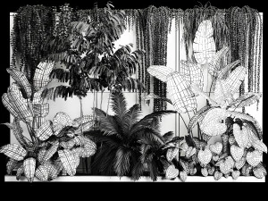 Garden And Tropical Flowerbed With Hanging Plants 3D Model