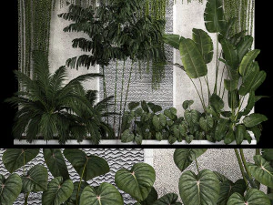 लटकते पौधों के साथ उद्यान और उष्णकटिबंधीय फूलों की क्यारी 1125 3D मॉडल