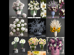 Collection of bouquets 33 pieces 3D Model