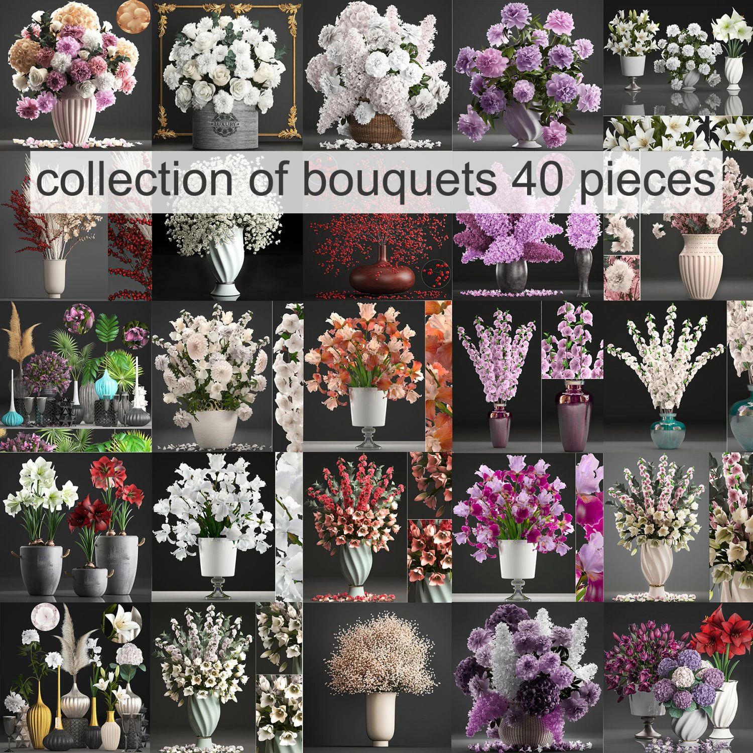 Collection of bouquets 40 pieces 3D Model .c4d .max .obj .3ds .fbx .stl .blend 