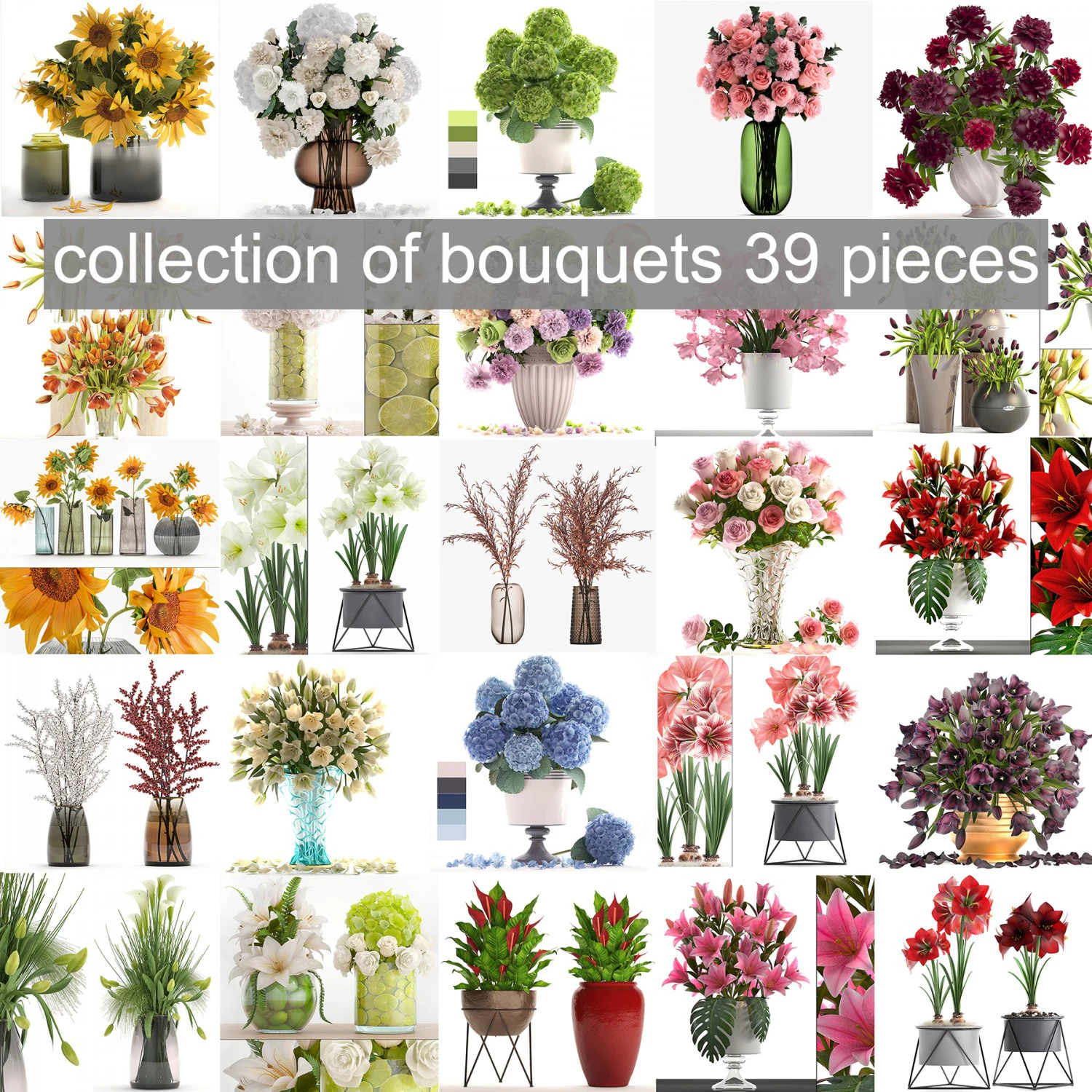 Collection of bouquets 39 pieces 3D Model .c4d .max .obj .3ds .fbx .stl .blend 