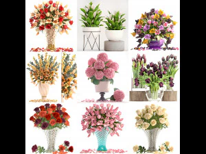 Collection of bouquets 40 pieces 3D Model