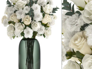 Collection of white flower bouquets in vases 27 pieces 3D Model
