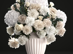 Collection of white flower bouquets in vases 27 pieces 3D 모델