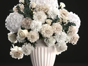 Collection of white flower bouquets in vases 27 pieces 3D Model