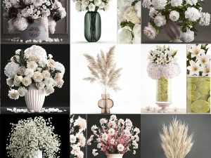 Collection of white flower bouquets in vases 27 pieces 3D Model