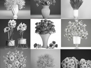 Collection of white flower bouquets in vases 27 pieces 3D 모델
