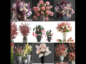 Collection of pink flower bouquets in vases 40 pieces Modelo 3D