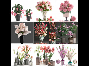 Collection of pink flower bouquets in vases 40 pieces Modelo 3D