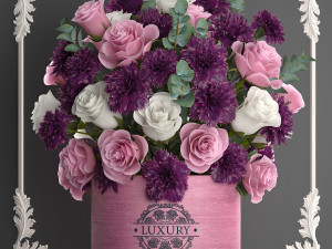 Collection of pink flower bouquets in vases 40 pieces Modelo 3D
