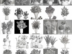 Collection of pink flower bouquets in vases 40 pieces Modelo 3D