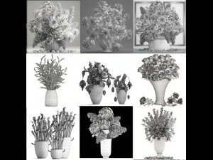 粉红色花束插在花瓶中的集合 40 件 3D 模型