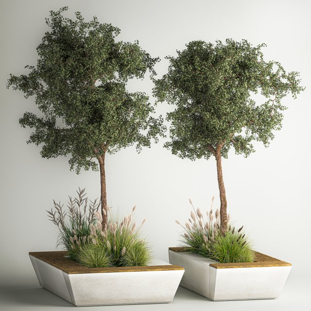 Trees for landscape design with a bench and bushes 1129 Modelo 3D .c4d .max .obj .3ds .fbx .stl .blend 