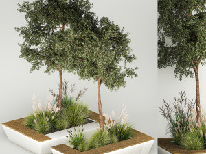 Trees for landscape design with a bench and bushes 1129 Modelo 3D