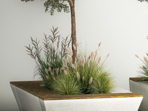 Trees for landscape design with a bench and bushes 1129 Modelo 3D