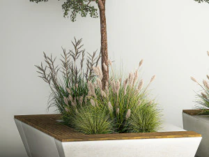 &Aacute;rboles para paisajismo con banco y arbustos 1129. Modelo 3D