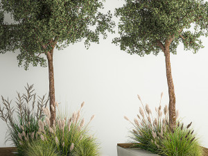 Trees for landscape design with a bench and bushes 1129 Modelo 3D