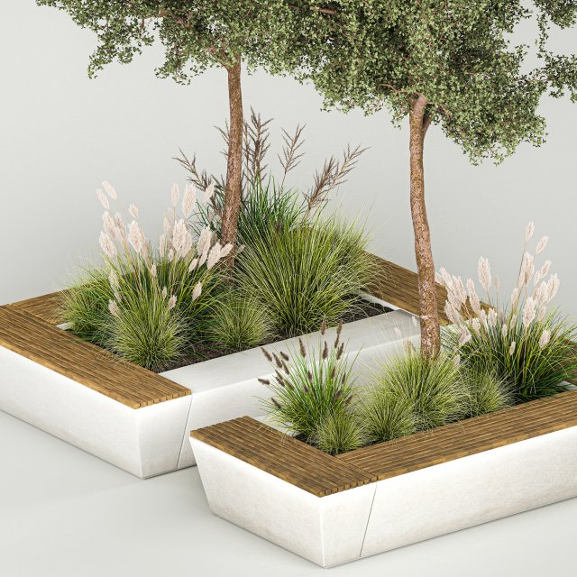 Trees for landscape design with a bench and bushes 1129 3D Model in ...