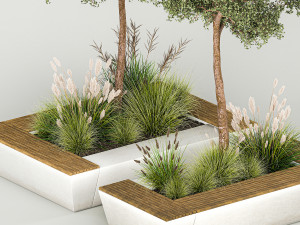 Trees for landscape design with a bench and bushes 1129 Modelo 3D