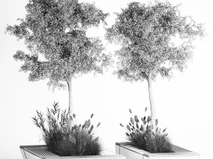&Aacute;rboles para paisajismo con banco y arbustos 1129. Modelo 3D