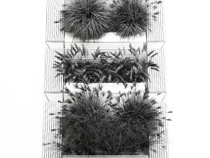 Bench flowerbed with bushes made of reeds and feather grass 1133 Modelo 3D