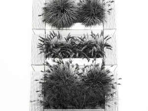 Banco de flores con arbustos de juncos y pasto pluma 1133 Modelo 3D