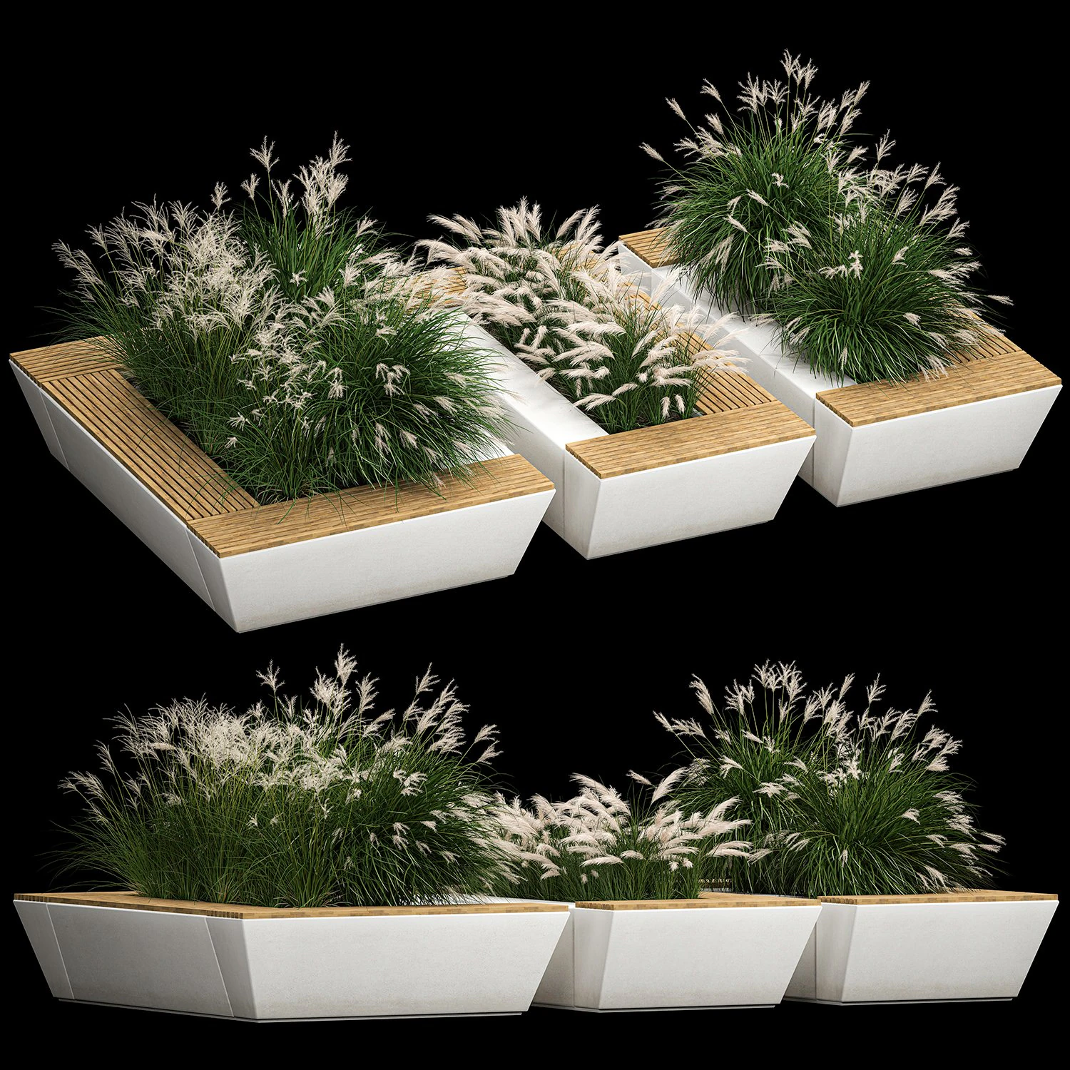 Banco de flores con arbustos de juncos y pasto pluma 1133 Modelo 3D .c4d .max .obj .3ds .fbx .stl .blend 