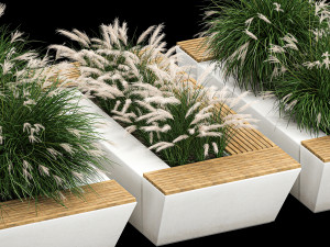 Bench flowerbed with bushes made of reeds and feather grass 1133 Modelo 3D