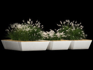 Bench flowerbed with bushes made of reeds and feather grass 1133 Modelo 3D