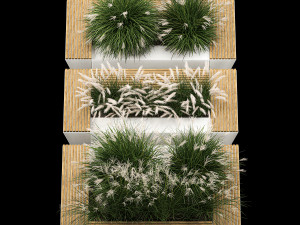 Bench flowerbed with bushes made of reeds and feather grass 1133 Modelo 3D
