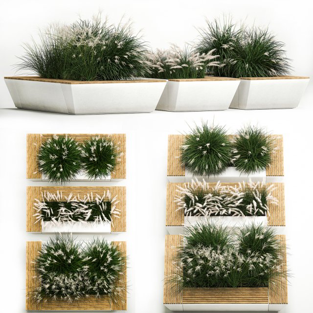 Concrete flower bed with bushes and a bench 1135 3D मॉडल .c4d .max .obj .3ds .fbx .stl .blend 