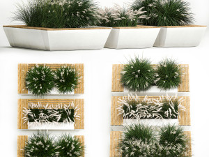 Concrete flower bed with bushes and a bench 1135 3D Model