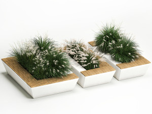 Concrete flower bed with bushes and a bench 1135 3D मॉडल