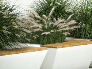 Concrete flower bed with bushes and a bench 1135 3D मॉडल