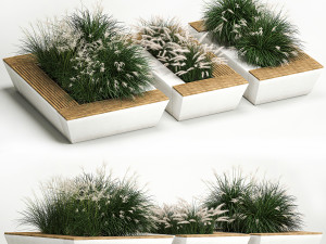 Concrete flower bed with bushes and a bench 1135 3D मॉडल