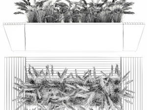 Flowerbed Bench With Bushes Feather Grass 1134 3D Модель