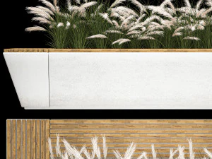 Flowerbed Bench With Bushes Feather Grass 1134 3D Model