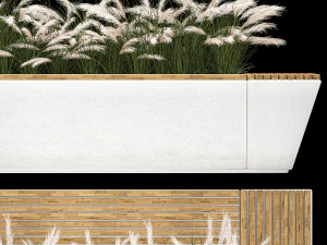 Flowerbed Bench With Bushes Feather Grass 1134 3D Model