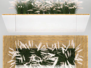 Flowerbed Bench With Bushes Feather Grass 1134 3D Model