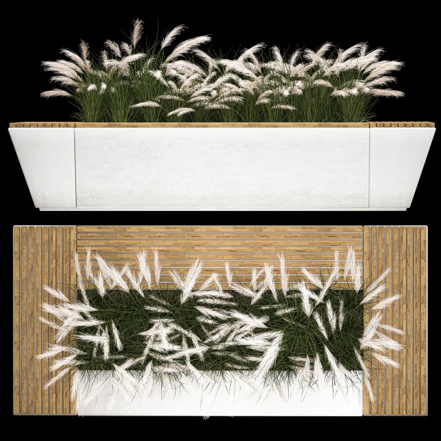 Flowerbed Bench With Bushes Feather Grass 1134 3D Модель .c4d .max .obj .3ds .fbx .stl .blend 