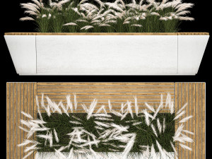 Flowerbed Bench With Bushes Feather Grass 1134 3D Model