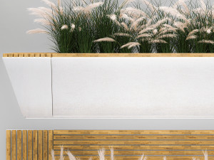 Flowerbed Bench With Bushes Feather Grass 1134 3D Модель