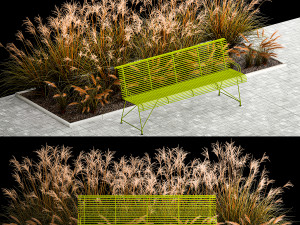 Flowerbed Bench With Bushes Feather Grass 1135 3D मॉडल