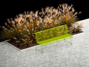 Flowerbed Bench With Bushes Feather Grass 1135 3D मॉडल
