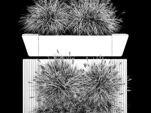 Flowerbed Bench With Bushes Feather Grass 1136 3D Model