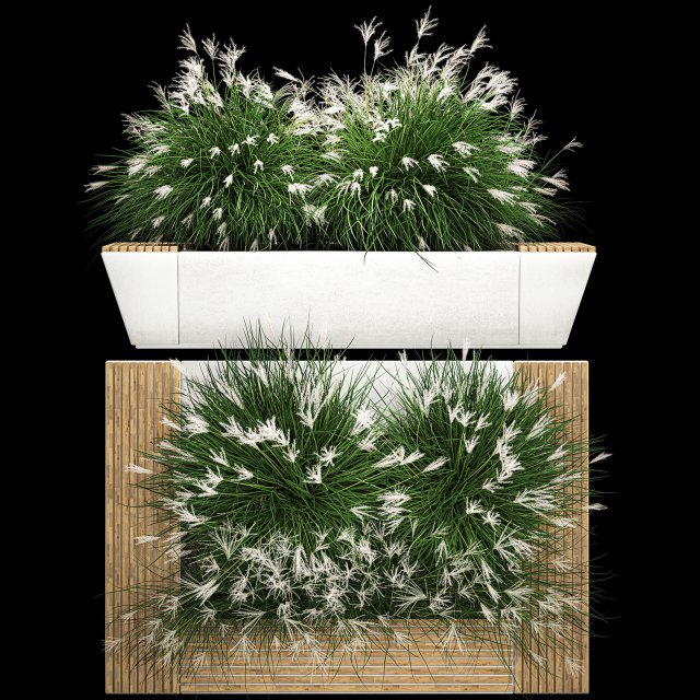 Flowerbed Bench With Bushes Feather Grass 1136 3D Model .c4d .max .obj .3ds .fbx .stl .blend 