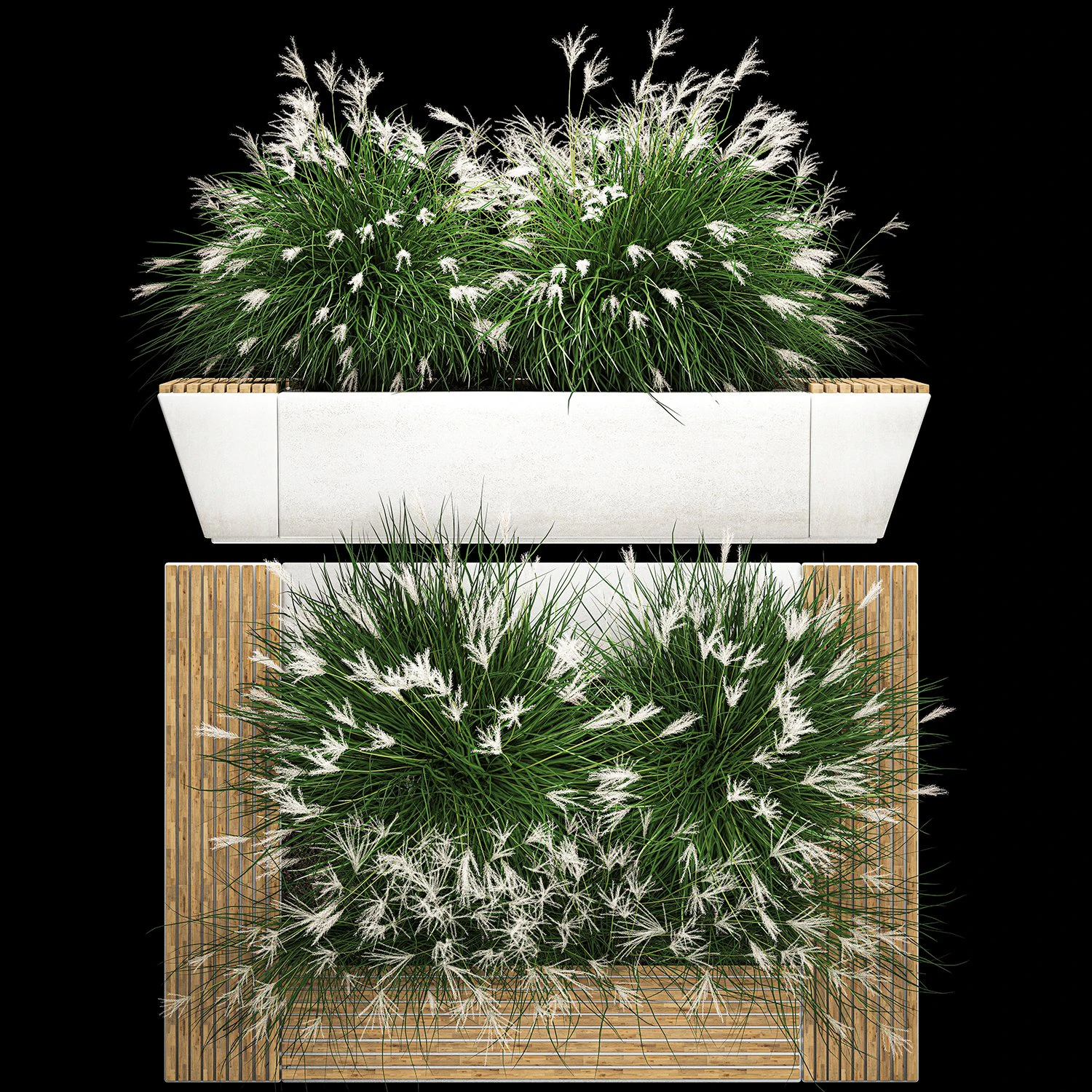 Flowerbed Bench With Bushes Feather Grass 1136 3D Model .c4d .max .obj .3ds .fbx .stl .blend 